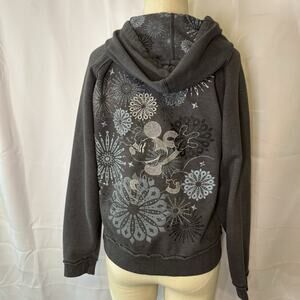 Disney Parks Disneyland Womens L Mickey Mouse Zip Up Hoodie Raw Hem Fireworks